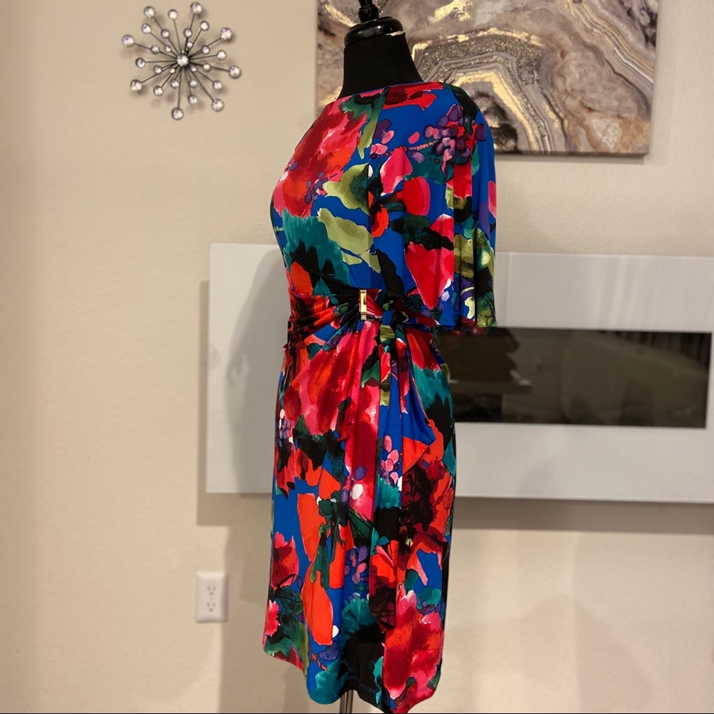 NEW TAHARI ASL Multicolor Floral Short Sleeved Dress size 6 - Picture 5 of 13